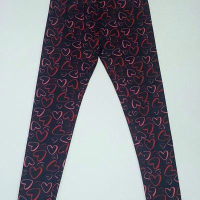 Serra Womens Fleece Lined Leggings Small Black Red Pink Hearts Stretch Skinny